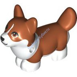 Деталь Лего Собака / Корги С Темно-Оранжевым Принтом На Меху Цвет Белый