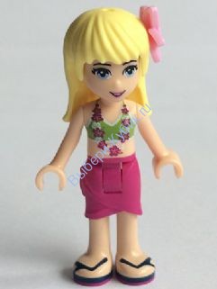 Friends Stephanie, Magenta Wrap Skirt, Lime Bikini Top, Flower