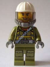 Volcano Explorer - Male Worker, Suit with Harness, Construction Helmet, Breathing Neck Gear with Yellow Airtanks, Trans-Black Visor, Stubble