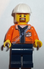 Минифигурка Лего Сити   Шахтер - оператор оборудования с бородой 