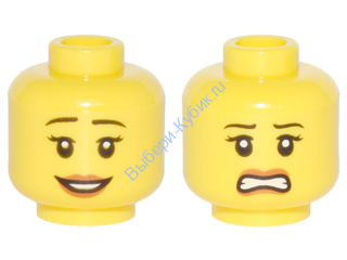 Деталь Лего Голова Минифигурки Двусторонняя Женская Цвет Желтый
