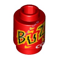 Деталь Лего Кубик С Рисунком Круглый 1 х 1 Открытый Штырек 'Buzz Cola' Принт Цвет Красный
