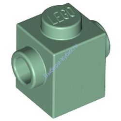 Деталь Лего Кубик Модифицированный 1 х 1 С Штырьками На Противоположных Сторонах Цвет Песочно-Зеленый