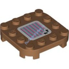 Деталь Лего Пластина Модифицированная 4 x 4 С Закругленными Углами И 4 Ножками С Рисунком Цвет Карамельный