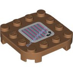 Деталь Лего Пластина Модифицированная 4 x 4 С Закругленными Углами И 4 Ножками С Рисунком Цвет Карамельный