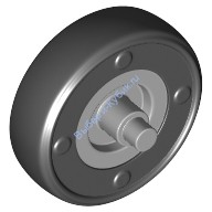 Деталь Лего Колесо малое с короткими осями и фиксированной черной покрышкой 14 мм D. x 4 мм гладкое Цвет Светло-Серый