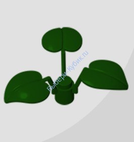Деталь Аналог Совместимый С Лего Цветочный Стебель 1 х 1 х 2/3 С 3 Большими Листьями  Цвет Темно-Зеленый Матовый