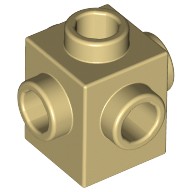 Деталь Лего Кубик Модифицированный 1 х 1 С Штырьками С 4 Сторон Цвет Песочный