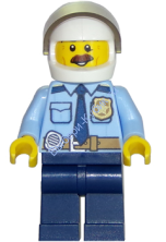 Police - City Shirt with Dark Blue Tie and Gold Badge, Dark Tan Belt with Radio, Dark Blue Legs, White Helmet