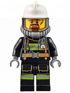 Fire - Reflective Stripes with Utility Belt, White Fire Helmet, Breathing Neck Gear with Airtanks, Trans Black Visor, Goatee