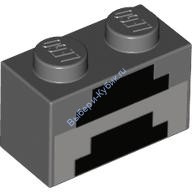 Деталь Лего Кубик 1 х 2 С Декором Цвет Темно-Серый