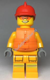 Fire - Reflective Stripes, Bright Light Orange Suit, Life Jacket, Red Fire Helmet
