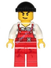 Police - City Bandit Male with Red Overalls, Black Knit Cap, Lopsided Open Smile