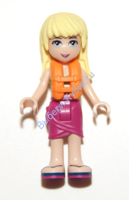 Friends Stephanie, Magenta Wrap Skirt, Lime Bikini Top, Life Jacket