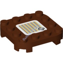 Деталь Лего Пластина Модифицированная 4 x 4 с Закругленными Углами и 4 Ножками С Рисунком Цвет Коричневый