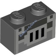 Деталь Лего Кубик 1 х 2 С Декором Цвет Темно-Серый