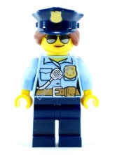 Police - City Officer Female, Bright Light Blue Shirt with Badge and Radio, Dark Blue Legs, Dark Blue Police Hat