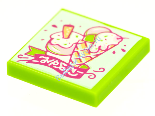 Деталь Лего Плитка 2 х 2 С Рисунком Цвет Лайм