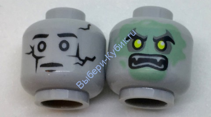 Деталь Лего Голова Минифигурки Двусторонняя Цвет Светло-Серый