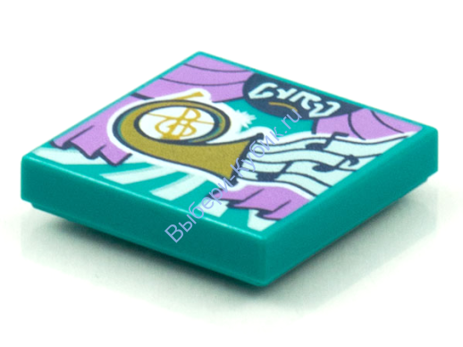 Деталь Лего Плитка 2 х 2 С Рисунком Цвет Темно-Бирюзовый