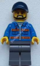 Blue Jacket with Pockets and Orange Stripes, Dark Bluish Gray Legs, Dark Blue Cap with Hole, Black Beard