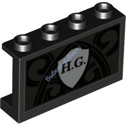 Деталь Лего Панель 1 х 4 х 2 С Боковыми Усилителями - Полые Штырьки С Рисунком Цвет Черный