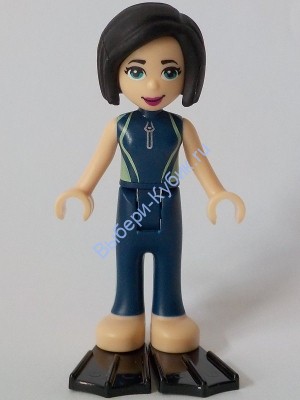 Friends Kacey, Dark Blue and Sand Green Wetsuit, Black Flippers