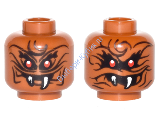Деталь Лего Голова Минифигурки Двусторонняя Цвет Темно-Оранжевый