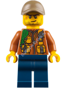 City Jungle Explorer - Dark Orange Jacket with Pouches, Dark Blue Legs, Dark Tan Cap with Hole, Crooked Smile and Scar (60159)