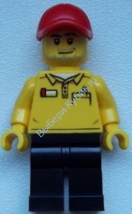 Lego Store Driver, Black Legs, Red Cap with Hole