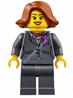 Dark Bluish Gray Jacket with Magenta Scarf, Dark Bluish Gray Legs, Dark Orange Short Hair Swept Sideways (Ferry Passenger)