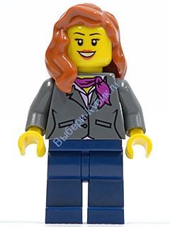 Dark Bluish Gray Jacket with Magenta Scarf, Dark Blue Legs, Dark Orange Female Hair over Shoulder