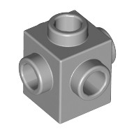 Деталь Лего Кубик Модифицированный 1 х 1 С Штырьками С 4 Сторон Цвет Светло-Серый