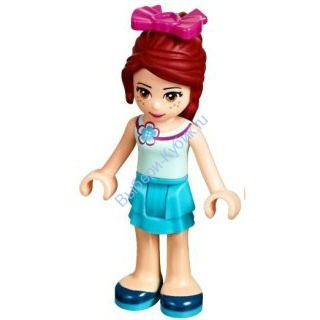 Friends Mia, Medium Azure Layered Skirt, Light Aqua Top with Flower, Magenta Bow