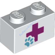 Деталь Лего Кубик С Рисунком 1 х 2 Цвет Белый