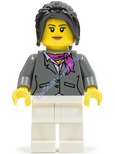 Dark Bluish Gray Jacket with Magenta Scarf, White Legs, Black Hair Ponytail Long with Side Bangs (City Square Car Saleswoman)