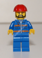 Blue Jacket with Pockets and Orange Stripes, Blue Legs, Red Construction Helmet, Black Angular Beard