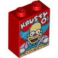 Деталь Лего Кубик С Рисунком 1 х 2 х 2 Красти Цвет Красный