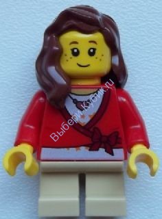 Sweater Cropped with Bow, Heart Necklace, Tan Short Legs, Reddish Brown Female Hair over Shoulder