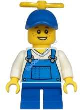 Boy - Blue Overalls over V-Neck Shirt, Blue Short Legs, Blue Cap with Tiny Yellow Propeller