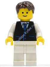 Black Vest with Blue Striped Tie, White Legs, Dark Brown Short Tousled Hair