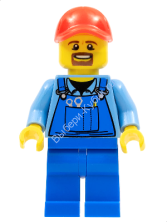 минифигурка лего сити - Overalls with Tools in Pocket Blue, Red Cap with Hole, Brown Moustache and Goatee