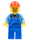 минифигурка лего сити - Overalls with Tools in Pocket Blue, Red Cap with Hole, Brown Moustache and Goatee