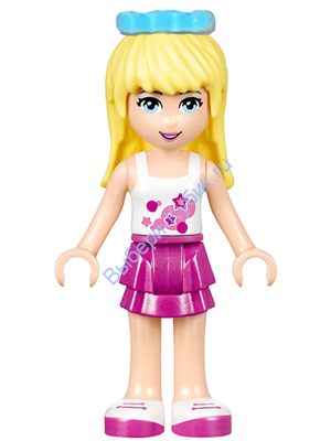 Friends Stephanie, Magenta Layered Skirt, White Top with Stars, Medium Azure Bow