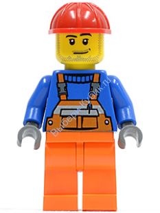 Overalls with Safety Stripe Orange, Orange Legs, Red Construction Helmet, Smirk and Stubble Beard