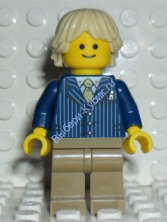 Businessman Pinstriped Jacket and Gold Tie, Dark Tan Legs, Tan Tousled and Layered Hair