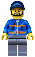 минифигурка лего сити - Blue Jacket with Pockets and Orange Stripes, Dark Bluish Gray Legs, Dark Blue Cap with Hole, Black Beard