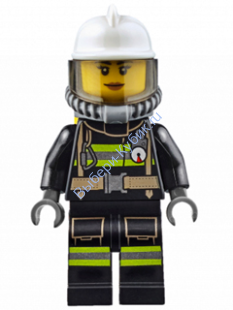 Fire - Reflective Stripes with Utility Belt, White Fire Helmet, Breathing Neck Gear with Airtanks, Trans Black Visor, Peach Lips Smile