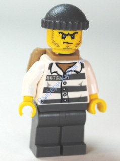 минифигурка лего сити - Police - Jail Prisoner 86753 Prison Stripes, Dark Bluish Gray Knit Cap, Backpack,