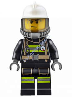 Fire - Reflective Stripes with Utility Belt, White Fire Helmet, Breathing Neck Gear with Airtanks, Trans Black Visor, Sweat Drops